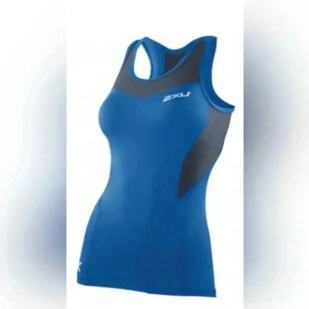 2XU blue grey core support  training athletic comfort compression tank top XS
